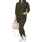 HBQ Women Two Piece Outfits Casual Long Sleeve Sweatsuits Jogger Tracksuits Lounge Sets With Pockets