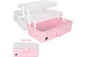 WEWLINE Hair Accessories Organizer 13-Inch Art Supply Bin Sewing Box 3-Layers Craft Storage Organizer with Handle Pink Tool Tackle Box Storage Great Gift for Kids