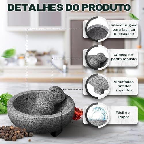 20 * 9 cm, Material de Granito, Pilao com Socador, Socador Alho, Pilão com Socador, Socador de Alho Pilao, Pilão de Pedra