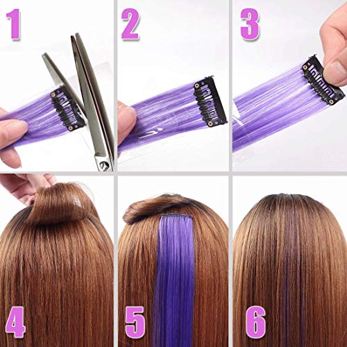 30 Pcs Colored Wave Clip in Hair Extensions 21 Inch Multi-Colors Party Highlights Clip in Synthetic Hairpiece Heat-Resistant Synthetic Hair Extensions Rainbow colors for women girls kids gift - Thumbnail 6
