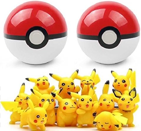 New Poke Balls w/ Pikachu Pokemon Action Figures 2 Pack - Durable Poke Balls - Prime Time Goods