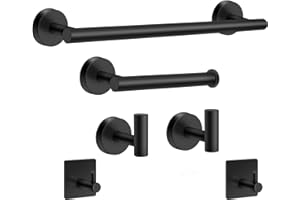 Seatow 6-Piece Matte Black Bathroom Hardware Set | Stainless Steel Towel Bar & Holder Set Wall Mount, Rustproof Towel Rack fo