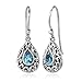 925 Sterling Silver Filigree Bali Inspired Blue Topaz Gemstone Teardrop Dangle Hook Earrings 1.1