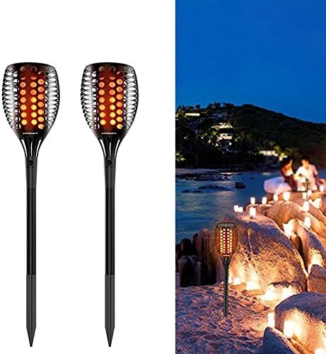 Ebestus LED Bulb Outdoor Solar Lights, Waterproof Garden Decoration Torch Lights, Flickering Flames Lamp Landscape Decor - Black