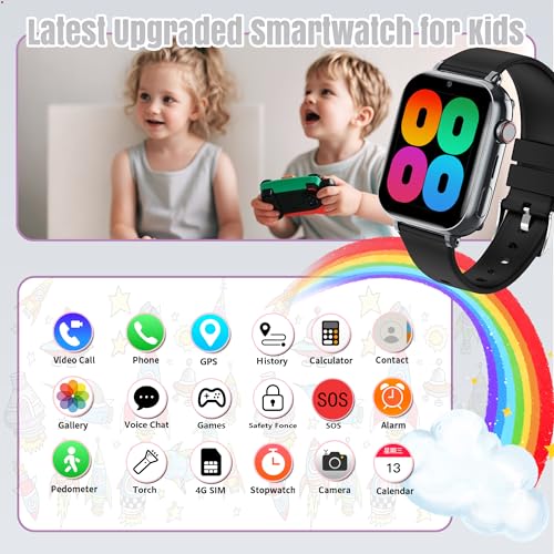 pmstuy 4G Smartwatch Children GPS Phone Watch Smartwatch Children WiFi Video Calling SOS Voice Chat Alarm Clock Games Waterproof Child Mobile Phone Gifts for Girl and Boy