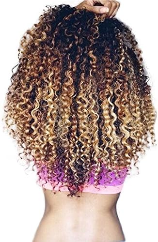 3 Tone Ombre Brazilian Virgin Hair Deep Wave 3 Bundle Deals (14 16 18inches) Unprocessed Ombre Curly Hair Bundles Double Weft Human Hair Weave Honey Blonde Ombre Brazilian Hair T1B/4/27