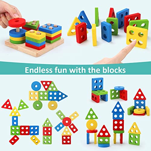 AM ANNA Montessori Toys for 1 2 Year Old Boys Girls, 6 In 1 Kids Wooden Toys Toddler Toys Includes Stacking Sorting Xylophone Bead Maze Baby Boy 3-6 Year,Preschool Educational Toy Gifts