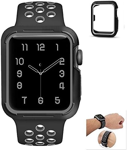 Apple Watch, Apple Watch Band, Silicone Strap, Apple Strap, Series 3 Series 2 Series 1 Sports Silicone Strap, Apple Strap, Apple Strap, Silicone Durable Replacement (42mm black + gray)