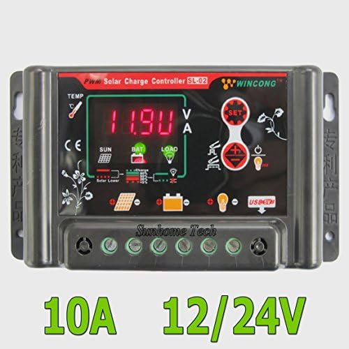 10A 12V 24V Auto intelligent Li Li-ion lithium LiFePO4 battery Solar Charge Controller Regulator voltage adjustable with 5V USB