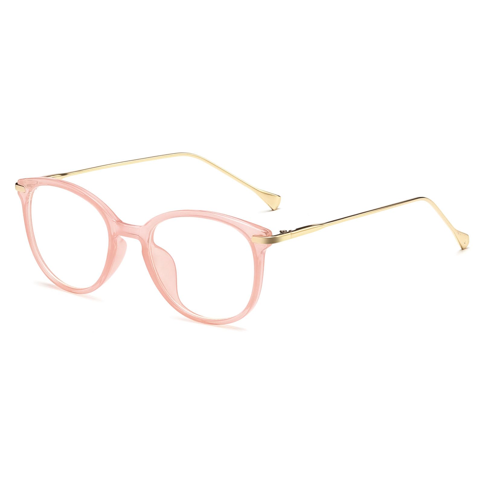LJCZKA Blue Light Blocking Glasses Women Men, Round Gaming Computer Glasses Anti Glare Anti Eyestrain Eyeglasses Metal Frame Clear Lens Eyewear (Pink)