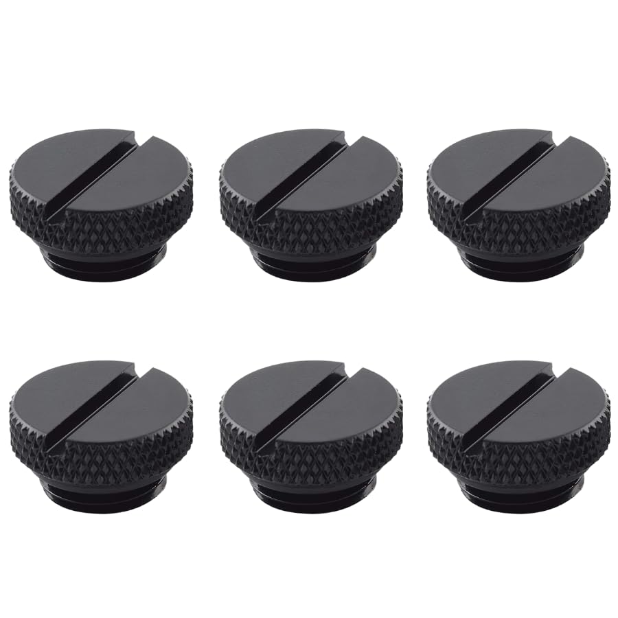 Photo 1 of Dracaena.io 6 Pack G1/4" Thread, Thin Water Stop Plug Fitting with Coin Slot for Computer Water Cooling System, Durable Brass/Copper Material, Black
