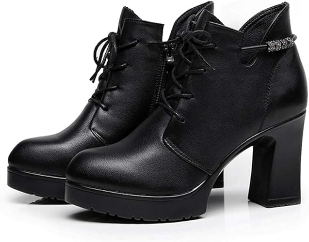 Amazon Thld 冬用 レディース ブーツ レディース 編み上げマーティンブーツ 黒い ファッションショットブーツ 前厚 皮革 防水 防寒 防滑 安定感 美脚 欧美風 雪靴 柔軟性 耐久性 シューズ バッグ