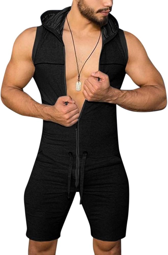 Boyland Mens Short Sleeve Jumpsuit Henley One Piece Casual Hoodie