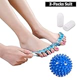 Gel Toe Separator & Stretcher Toe Spacers Rubber Hammer Toe Correctors 1 Yoga Toe Massage Ball + 2 Gel Toe Caps + 2 Toe Stretcher Used for Men and Women Foot Pain Relief Fighting Bunions Relaxing Toe
