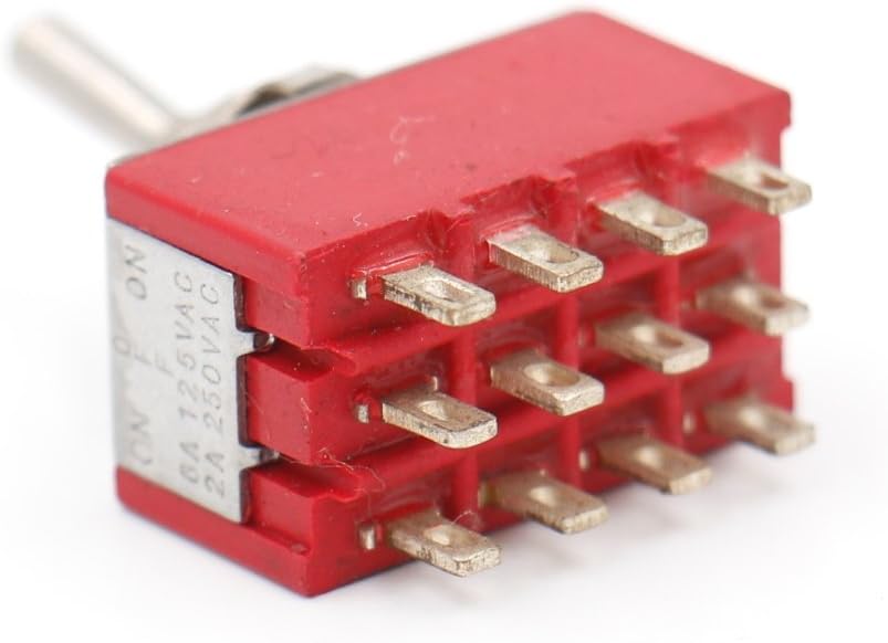 Heschen Miniature Toggle Switch, MTS-403, ON-OFF-ON, 4PDT, 12 Pin, 2A 250V, 5A 125V, Pack of 2 (MTS-403), Red - Image 4