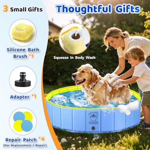 COZII Dog Paddling Pool, 120 x 30cm Dog Pool Foldable, Large Paddling Pool for Dogs Non-Slip, Upgraded Durable 6mm PP Board & Hard PVC, Portable Swimming Pool for Kids, Doggy, Pets
