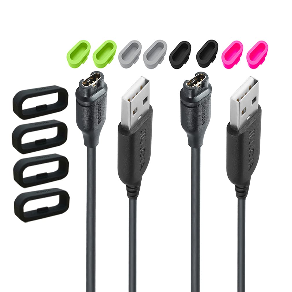 JIUJOJA 2PACK Charger for Garmin vivoactive 4/D2 Delta/Fenix 5,Charging Clip Sync Data Cable add 4Pcs Band Keeper Add 8Pcs Charger Port Protector for Fenix 6 Smart Watch