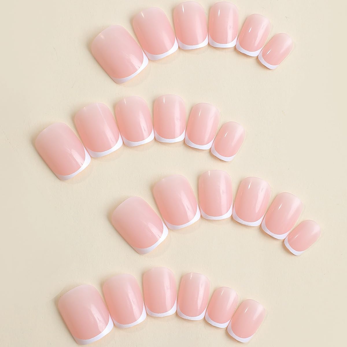 24Pcs White French Tip Press on Nails Short Petite Fake Nails Square Shaped Acrylic Glue on Nails Reusable Stick on Nails Nude Pink False Nails Glossy Designs for Women Girls DIY Manicure Decorations - Image 2