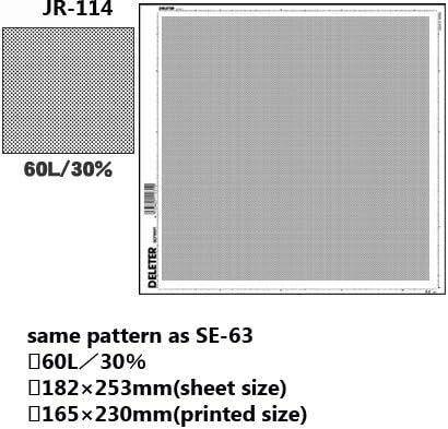 Deleter Screen Tone JR-114 [DOT Pattern 60L/30%][Sheet Size 182 x 253 mm (7.16"x 9.96")] for Comic Manga Illustration