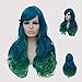 Netgo Women's Blue Ombre Green Wigs With Side Bang Long Wavy Heat Resistant Synthetic Wigs for Costume Party Cosplay