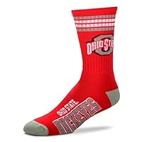 For Bare Feet Mens NCAA 4 Stripe Deuce Crew Socks, Ohio State Buckeyes, Large