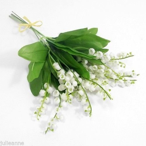 LILY OF THE VALLEY - 6 PLASTIC ARTIFICIAL FLOWERS & FOLIAGE