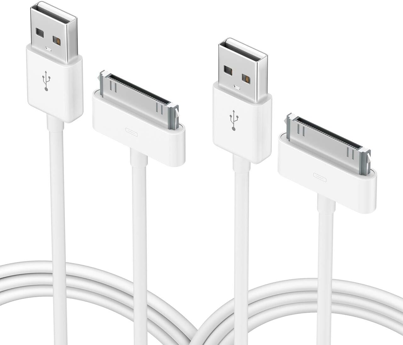 Poweradd iPhone Charging Data Cable 4Ft/1.2m(2-Pack) [Apple MFi Certified] Compatible with iPhone 4/4S, iPhone 3G/3GS, iPad 1/2/3, iPod Touch, iPod Nano 30 Pin Dock Connector to USB Cable, White