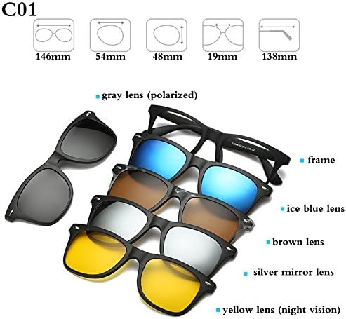 BuyWorld Fashion Optical Spectacle Frame Men Women With 5 Clip On Sunglasses Polarized Magnetic Glasses For Male Myopia Eyeglasses RS159
