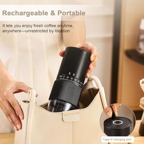 Electric Coffee Grinder Automatic Coffee Bean Grinder Rechargeable Mini Spice Mill with 35 Adjustable Grind Settings & Cleaning Brush for Espresso French Press Home Office Travel Camping