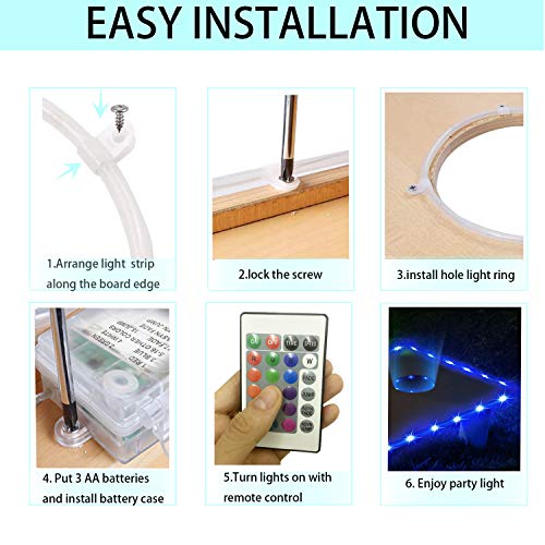 Funesla Cornhole Edge and Ring Lights, 16 Colors Change LED Corn Hole Board Lights with Remote Control for Family Backyard Bean Bag Toss Cornhole Game, 2 Set