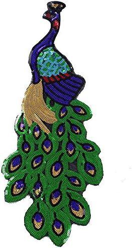 Assorted Size Iron On Embroidered Motif Applique Glitter Sequin Decoration Patches DIY Sew on Patch Perfect for Jeans Clothing(Peacock)