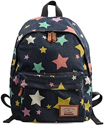 Lt Tribe Casual Backpack Star Printed Daypack School College Backpack for Girls Navy Blue G00320