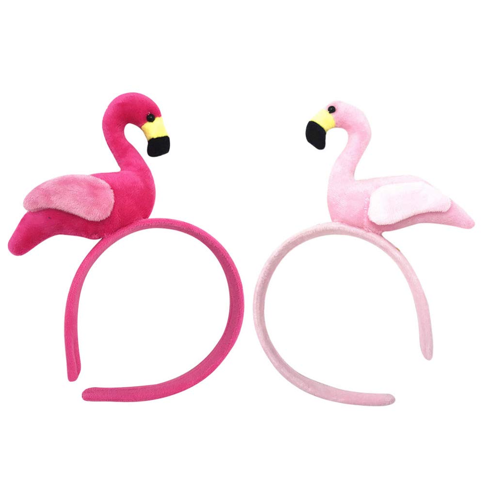 TOYANDONA 2pcs Flamingo Headband, Pink and Rose Red Hair Cute Flamingo Head Hair for Hawaii Party Supplies