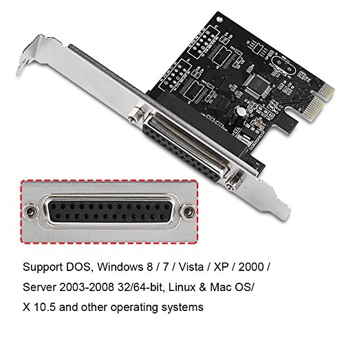 Richer-R PCI-E Parallel Adapter, PCI-E PCI-Express to 1 Port DB25 LPT Parallel Printer Converter Adapter 12CM High Profile for Windows 8/7 / Vista/XP / 2000 / Server 2003-2008 32/64-bit, Linux & M