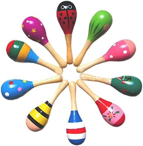 Wooden Maracas 10PCS Wood Rattles Shakers Musical Educational Toys Great Party Favor for Children Random Color