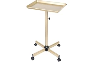 WUISSVNB Salon Tray, Champagne Gold Salon Rolling Trays, Tattoo Service Trays Cart with Adjustable Height, Tattoo Tray on Wheels, Ideal Use As Tattoo Tray&Deantal Tray, No-Rusting