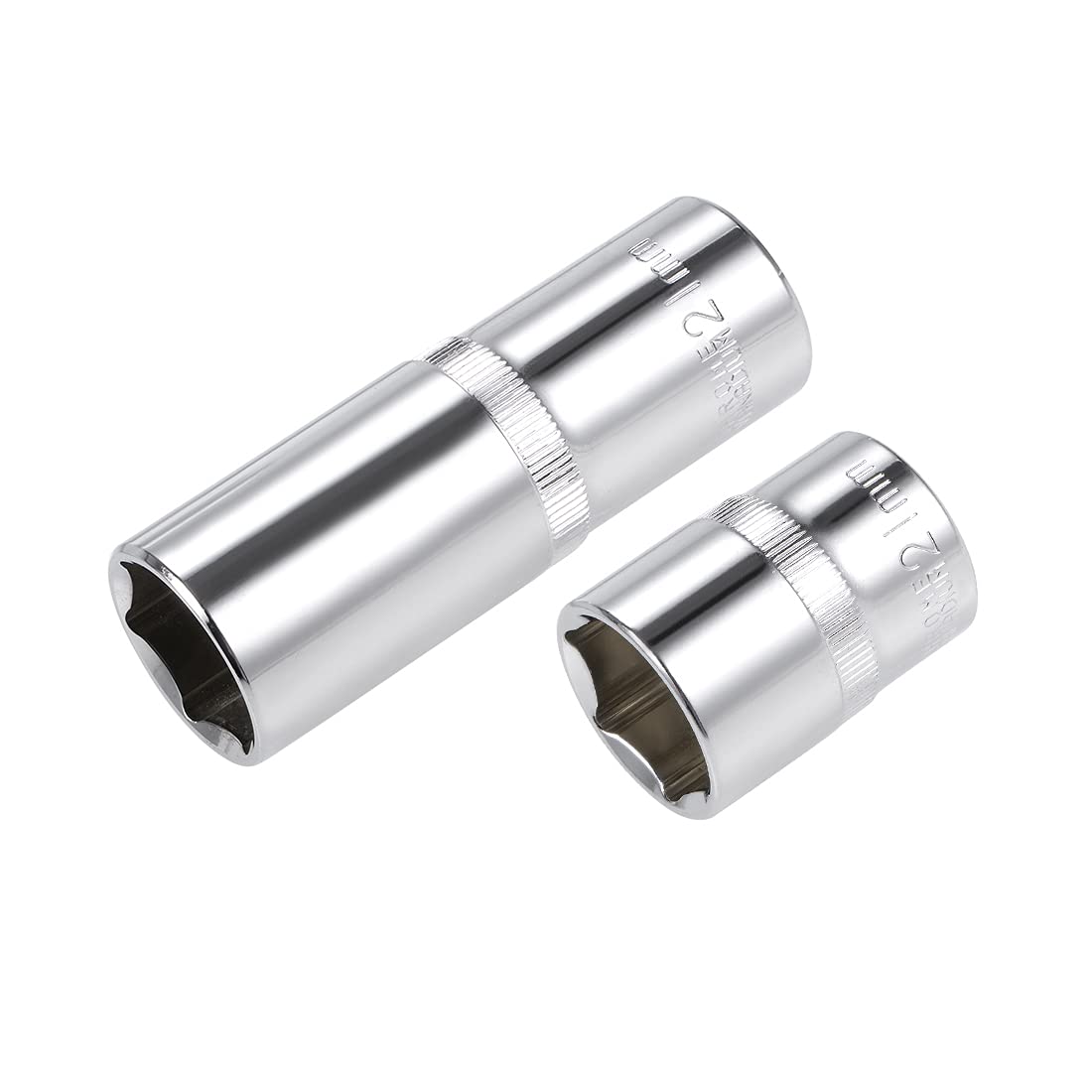 sourcing map 1/2-Inch Drive by 21mm Deep and Shallow Socket Set of 2 Pcs, Cr-V, 6-Point, Metric
