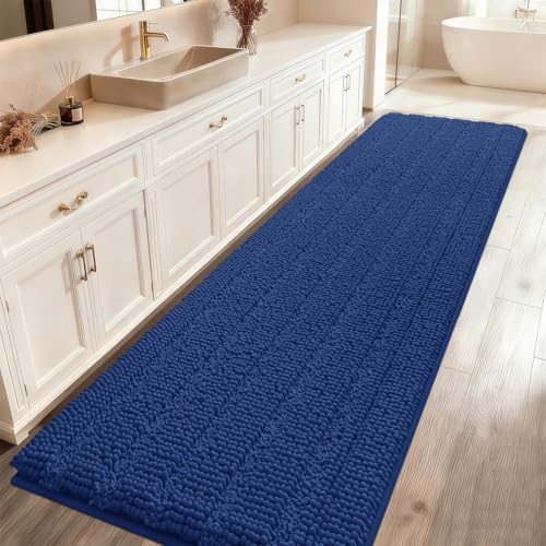 Denim Blue Striped Bath Rug Extra Long