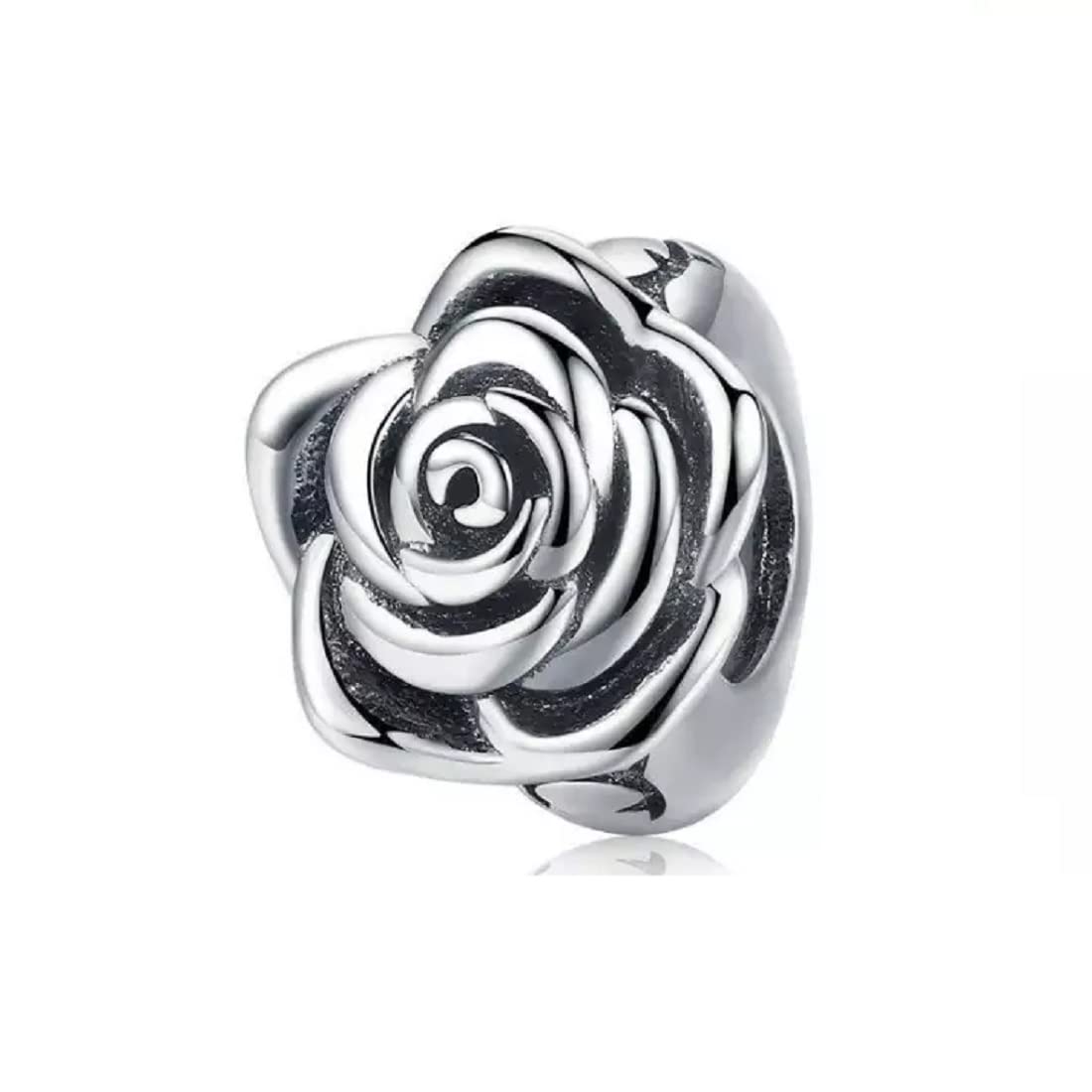 FeatherWish 925 Sterling Silver Vintage Style Rose Flower Stopper Silicon Spacer Bead Charm Fits And Compatible With Pandora Bracelet