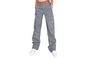 Lepunuo Cargo Pants for Women High Waisted Casual Pants Baggy Stretchy Wide Leg Y2K Streetwear with 6 Pockets