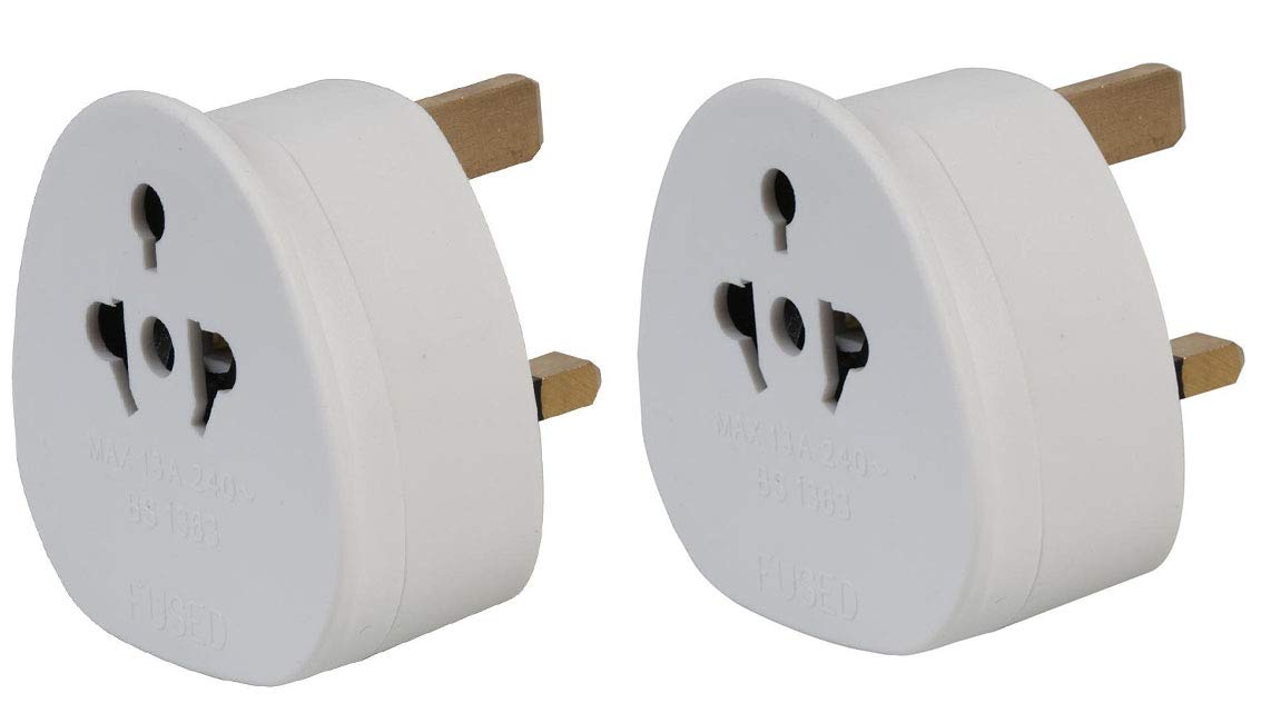 EUROPEAN TO UK TRAVEL ADAPTER, 2 TO 3 PIN TRAVEL PLUG/ADOPTER 3 PIN ADAPTOR PACK OF 2