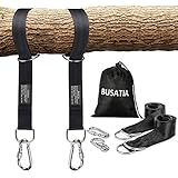 BUSATIA Tree Swing Straps (Set of 2), Tree Hanging Kits 5ft Length with 2 Heavy Duty Safety Lock Carabiner Hooks, Polyester Straps Perfect for Hammock Hanging Kit Straps, Holds Up to 2204lb