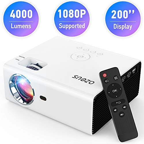 AZEUS RD-822 Video Projector, 4000 Lumen 1920×1080 Supported with Built-in HiFi Sound Speaker, Compatible with PS4, HDMI, VGA, USB, Laptop, Phone, TV Box, Mini Portable HDMI Projector [2019 Model]