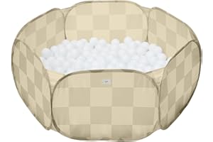 3 Sprouts Kids Ball Pit – Pop-Up Indoor Outdoor Ball Pits for Toddlers Playpen Playhouse – Large Foldable Ballpit - Active Play for Baby Babies Infants Girls Boys (Balls Not Included)- Checkered Beige