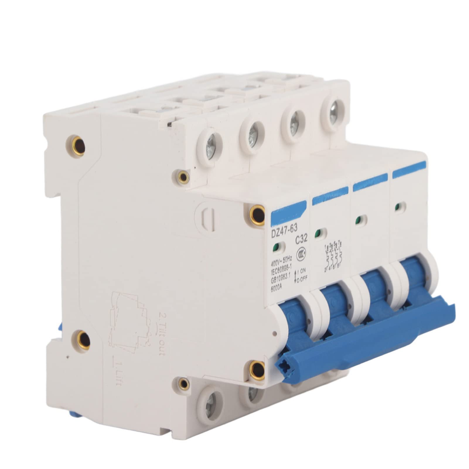 Ls 40A 4 Polig, Miniature Circuit Breaker, Isolator Switch Disconnector Circuit Breaker DC Miniature RCCB Residual Current Circuit Breaker, 4 Pole, DZ47-63, 32A,400V