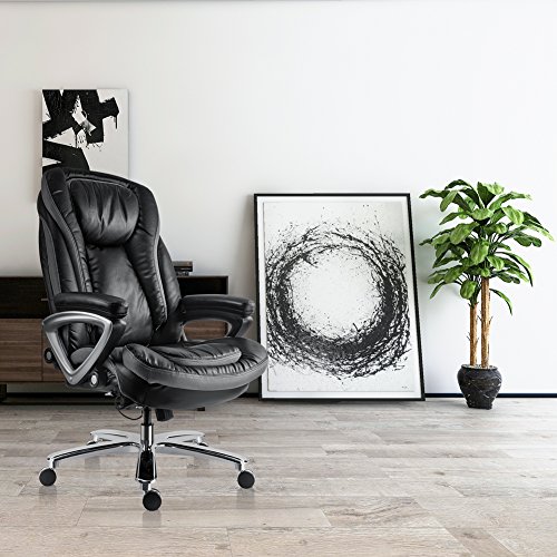Bonum Executive Office Chair Thick Padding Big & Tall 500lb Capacity Size with Soft Spring Pack Padding High-Back Bonded Leather Chair (Black) - Thumbnail 6