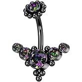 Pierced Owl 14GA 316L Stainless Steel Internally Threaded Multi CZ Crystal and Ball Clusters Belly Button Ring