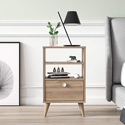 Ruumstore Night Stand, Vega Shelf Combo,Chipboard, Oak, One Size, Easy Assembly, 25D x 45W x 74H