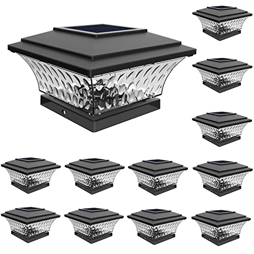 HUYIENO Solar-Pfostenkappenleuchten für den Außenbereich, LED-Beleuchtung, Deck-Zaunkappe, Licht, zwei Lichtmodi, Warmweiß/Hellweiß, geeignet für 4 x