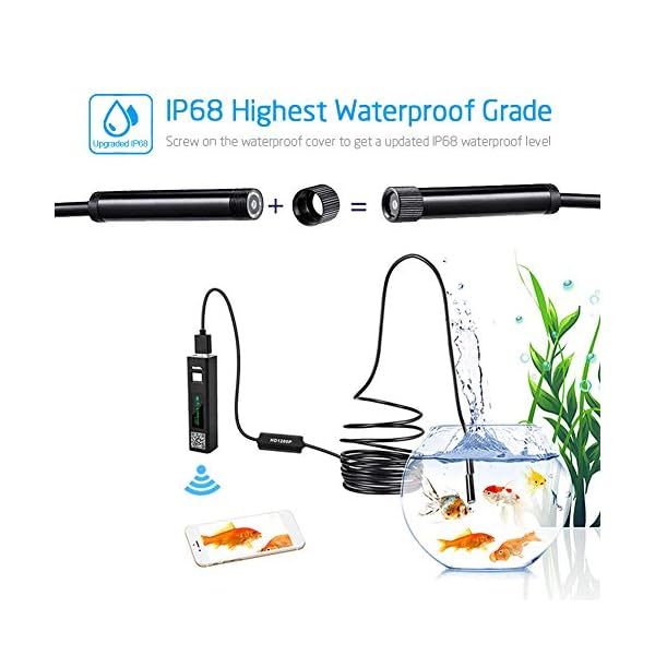 aasier Endoskopkamera WiFi USB Endoskop Inspektionskamera 8mm Halbsteife Kabel 2.0 Megapixels 1200P HD IP68 Wasserdicht… – Bild 5